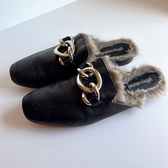 Jeffrey Campbell Leather Loafer Slides With Faux Fur - Picture 3 of 5